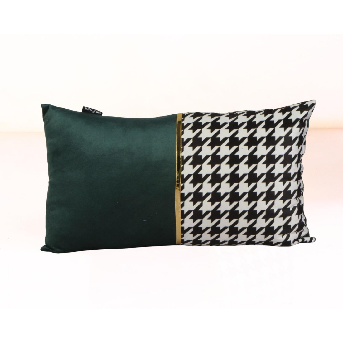 Orka Holland Velvet Fabric Cushion Gold Foil, Houndstooth